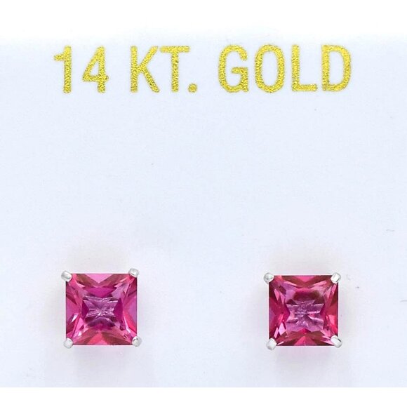 Genuine 1.62 Cts Pink Sapphire Stud Earrings 14k White Gold